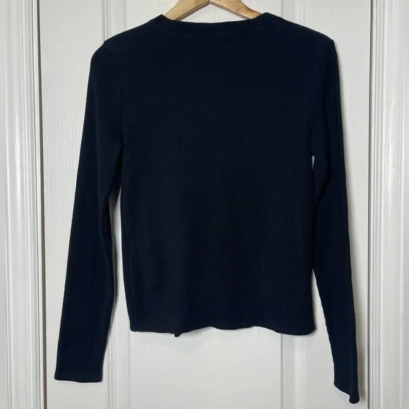 NWT Madewell Elwood Knot Front Long Sleeve Ribbed Black Top Size Small - Picture 5 of 9